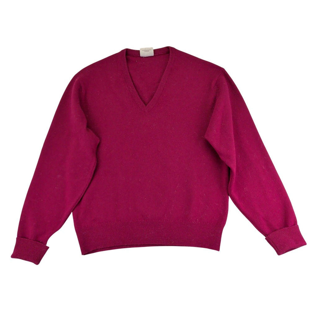 Vtg Woodward Shop Mens V Neck Sweater 100% Lambswool Burgundy XL‎ Made Scotland